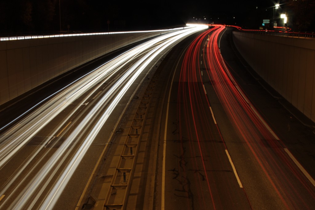 Using motion blur to show movement of cars on a highway