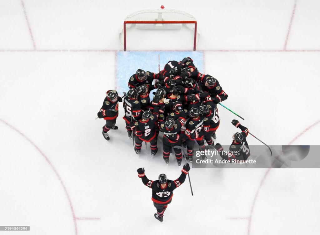 2 2025 260 | Photography and video news, reviews and tips | Henry's Camera Overhead view of a hockey team celebrating in front of the net on an ice rink from above.