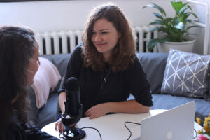 Two girls conversation podcast with Blue Yeti USB Mic