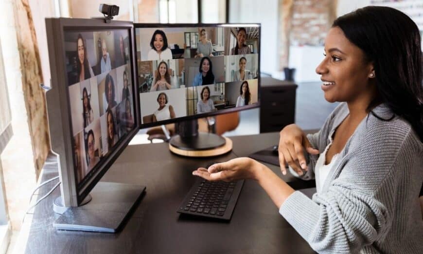 Woman working from home on a video call