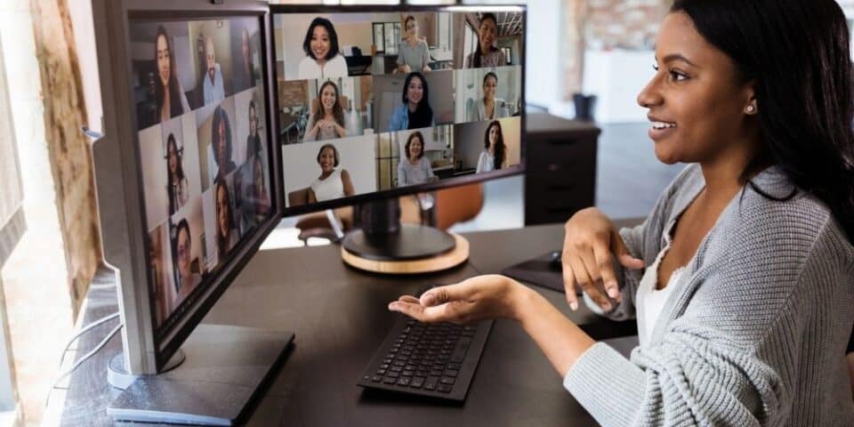 Woman working from home on a video call