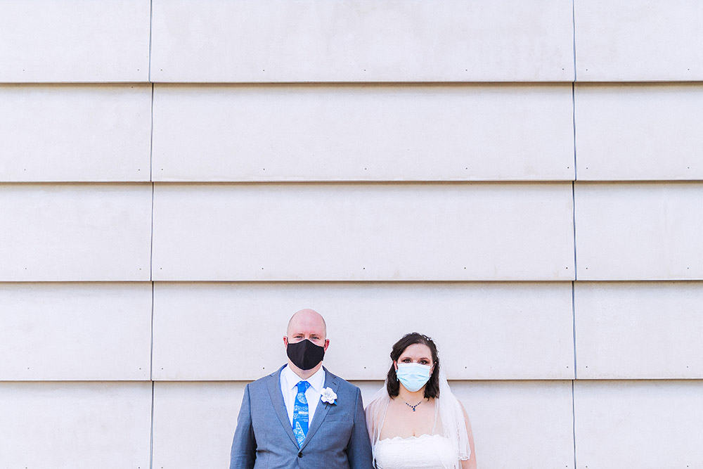 Bride and Groom Wearing Masks