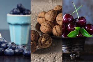 Blueberries, walnuts, and cherries