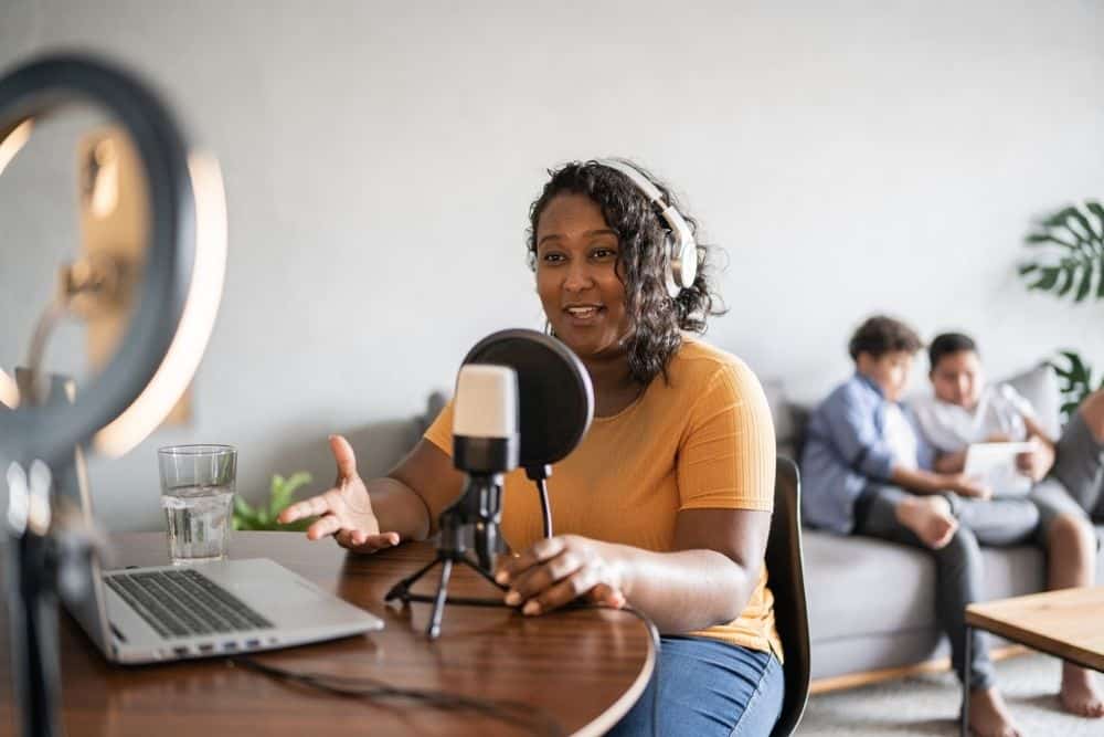 Woman making a podcast