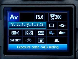 Snapshot of the LCD on a Canon camera showing Exposure Compensation